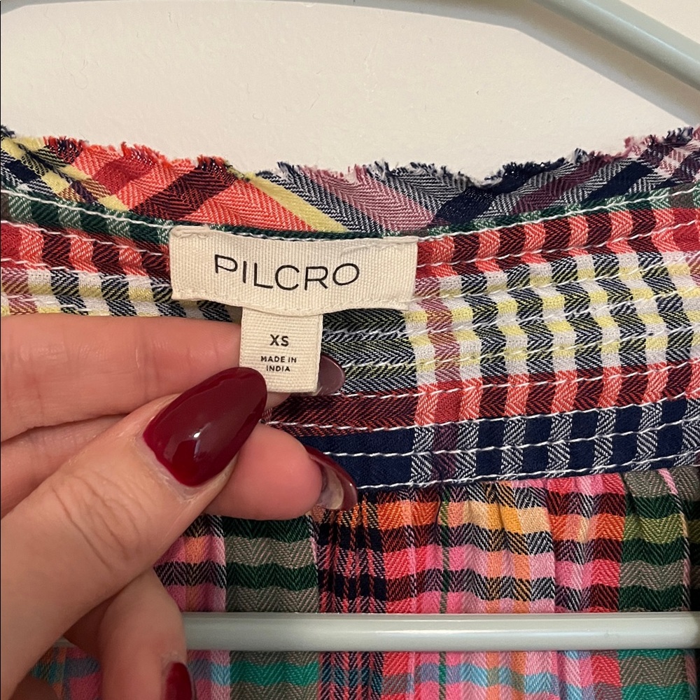 Anthropologie Pilcro Mixed Madras Flutter-Sleeve Blouse - Picture 8 of 13
